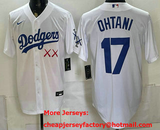 Men's Los Angeles Dodgers x KAWS #17 Shohei Ohtani White Cool Base Jersey