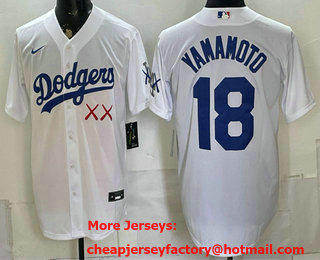 Men's Los Angeles Dodgers x KAWS #18 Yoshinobu Yamamoto White Cool Base Jersey
