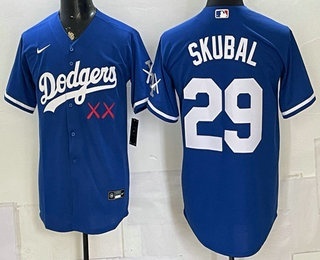 Men's Los Angeles Dodgers x KAWS #29 Tarik Skubal Royal Vapor Premier Limited Stitched Jersey