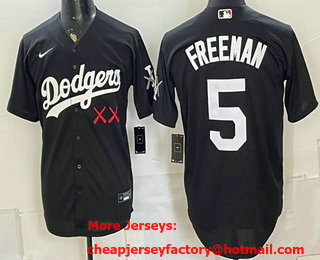 Men's Los Angeles Dodgers x KAWS #5 Freddie Freeman Black Cool Base Jersey