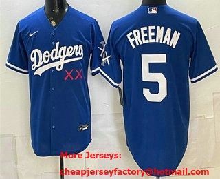 Men's Los Angeles Dodgers x KAWS #5 Freddie Freeman Blue Cool Base Jersey