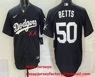 Men's Los Angeles Dodgers x KAWS #50 Mookie Betts Black Cool Base Jersey