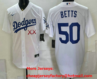 Men's Los Angeles Dodgers x KAWS #50 Mookie Betts White Cool Base Jersey