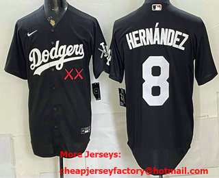 Men's Los Angeles Dodgers x KAWS #8 Enrique Hernandez Black Cool Base Jersey
