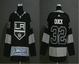 Men's Los Angeles Dodgers x Los Angeles Kings #32 Jonathan Quick Black Adidas Stitched NHL Fashion Jersey