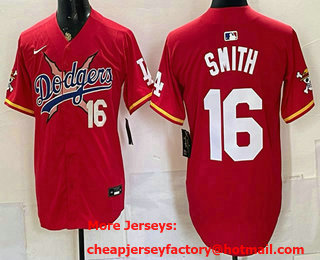 Men's Los Angeles Dodgers x One Piece #16 Will Smith Red Vapor Premier Limited Stitched Jersey