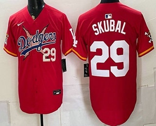 Men's Los Angeles Dodgers x One Piece #29 Tarik Skubal Red Vapor Premier Limited Stitched Jersey