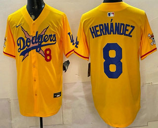 Men's Los Angeles Dodgers x One Piece #8 Enrique Hernandez Yellow Vapor Premier Limited Stitched Jersey