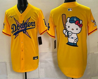 Men's Los Angeles Dodgers x One Piece Team Big Logo Yellow Vapor Premier Limited Stitched Jersey