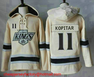Men's Los Angeles Kings #11 Anze Kopitar Cream Sawyer Hooded Sweatshirt Stitched NHL Jersey