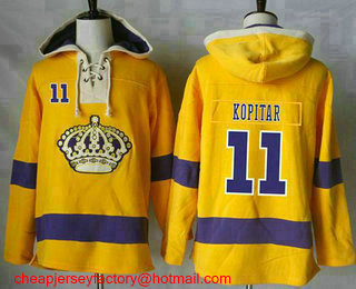 Men's Los Angeles Kings #11 Anze Kopitar Gold Sawyer Hooded Sweatshirt Stitched NHL Jersey