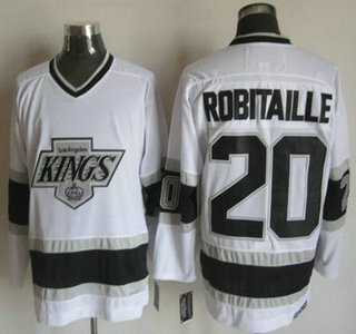 Men's Los Angeles Kings #20 Luc Robitaille 1992-93 White CCM Vintage Throwback Jersey