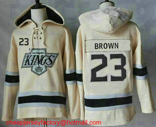 Men's Los Angeles Kings #23 Dustin Brown Cream Sawyer Hooded Sweatshirt Stitched NHL Jersey