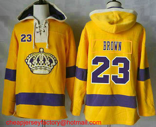 Men's Los Angeles Kings #23 Dustin Brown Gold Sawyer Hooded Sweatshirt Stitched NHL Jersey