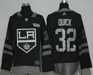 Men's Los Angeles Kings #32 Jonathan Quick Black 100th Anniversary Stitched NHL 2017 Hockey Jersey