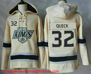 Men's Los Angeles Kings #32 Jonathan Quick Cream Sawyer Hooded Sweatshirt Stitched NHL Jersey