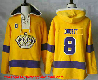 Men's Los Angeles Kings #8 Drew Doughty Gold Sawyer Hooded Sweatshirt Stitched NHL Jersey