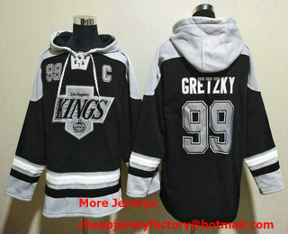 Men's Los Angeles Kings #99 Wayne Gretzky Black Ageless Must Have Lace Up Pullover Hoodie
