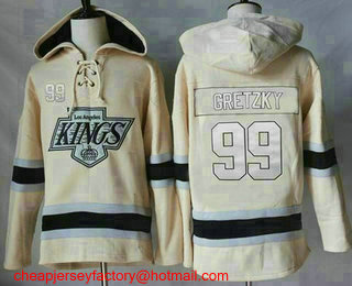 Men's Los Angeles Kings #99 Wayne Gretzky Cream Sawyer Hooded Sweatshirt Stitched NHL Jersey
