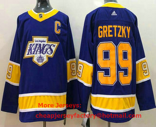 Men's Los Angeles Kings #99 Wayne Gretzky Purple 2021 Reverse Retro Stitched NHL Jersey