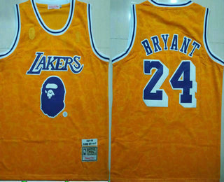 Men's Los Angeles Lakers #24 Kobe Bryant Mitchell & Ness x BAPE Yellow 1996-97 Hardwood Classics Jersey