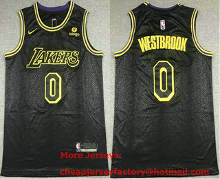Men's Los Angeles Lakers #0 Russell Westbrook Black 2021 Nike Swingman Stitched Jersey With NEW Sponsor Logo