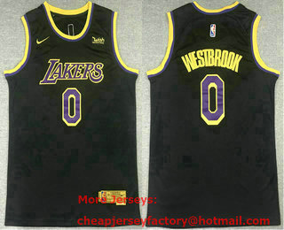 Men's Los Angeles Lakers #0 Russell Westbrook Black Nike Swingman 2021 Earned Edition Stitched Jersey With Sponsor Logo