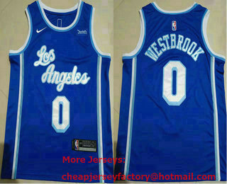 Men's Los Angeles Lakers #0 Russell Westbrook Blue 2021 Nike Swingman Stitched Jersey With Sponsor Logo