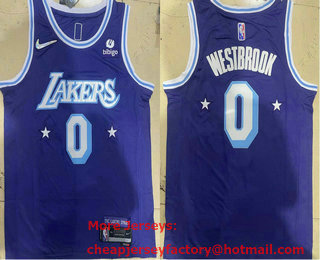 Men's Los Angeles Lakers #0 Russell Westbrook Diamond 2022 City Edition Swingman Stitched Jersey With Sponsor