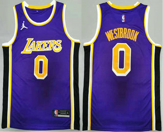 Men's Los Angeles Lakers #0 Russell Westbrook Purple 2021 Jordan Swingman Stitched NBA Jersey