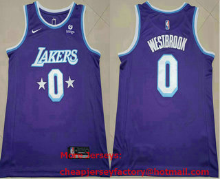 Men's Los Angeles Lakers #0 Russell Westbrook Purple 2021 Nike City Edition Swingman Stitched Jersey With NEW Sponsor