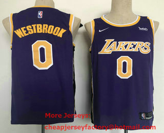 Men's Los Angeles Lakers #0 Russell Westbrook Purple 2021 Nike Swingman Stitched Jersey With Sponsor Logo