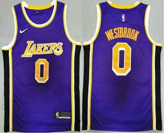 Men's Los Angeles Lakers #0 Russell Westbrook Purple 2021 Nike Swingman Stitched NBA Jersey