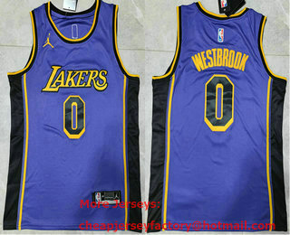 Men's Los Angeles Lakers #0 Russell Westbrook Purple 2022 Jordan Swingman Stitched Jersey