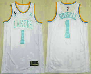 Men's Los Angeles Lakers #1 DAngelo Russell 2023 White Classic Edition With 6 Patch Stitched Basketball Jersey