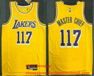 Men's Los Angeles Lakers #117 Master Chief Yellow Nike Diamond 2022 Swingman Hot Press Jersey