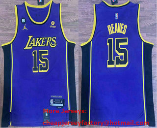 Men's Los Angeles Lakers #15 Austin Reaves Purple Statement 6 Patch Icon Sponsor Swingman Jersey