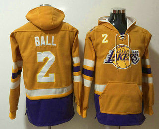 Men's Los Angeles Lakers #2 Lonzo Ball NEW Yellow Pocket Stitched NBA Pullover Hoodie