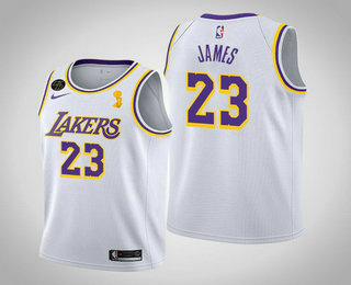 Men's Los Angeles Lakers #23 LeBron James 2020 NBA Finals Champions Association White Jersey