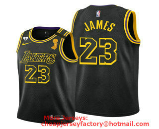 Men's Los Angeles Lakers #23 LeBron James Black 2020 NBA Finals Champions NEW 2021 Nike City Edition Stitched Jersey