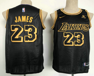 Men's Los Angeles Lakers #23 LeBron James Black 2021 Nike City Edition Stitched Jersey With Sponsor