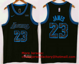 Men's Los Angeles Lakers #23 LeBron James Black 2021 Nike City Edition Swingman Jersey With Sponsor Logo