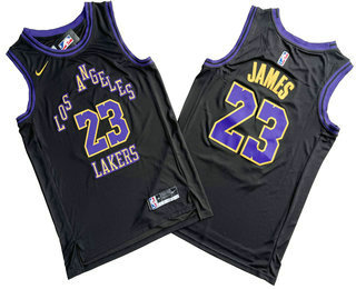 Men's Los Angeles Lakers #23 LeBron James Black 2023 City Icon Swingman Jersey