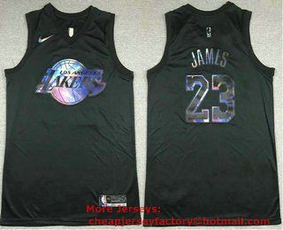 Men's Los Angeles Lakers #23 LeBron James Black Iridescent 2021 Nike Swingman Stitched Jersey