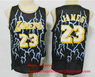 Men's Los Angeles Lakers #23 LeBron James Black Lightning Hardwood Classics Soul Swingman Throwback Jersey