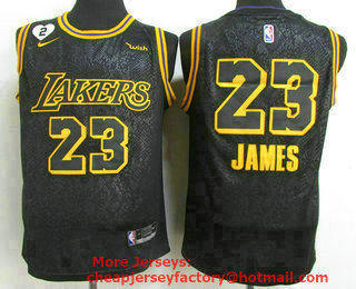 Men's Los Angeles Lakers #23 LeBron James Black NEW 2021 Nike City Edition Wish and Heart Stitched Jersey 1