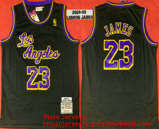 Men's Los Angeles Lakers #23 LeBron James Black With Purple 2008-09 Hardwood Classics Soul Swingman Throwback Jersey