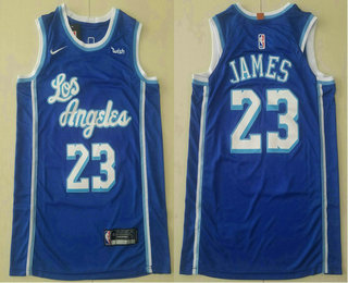 Men's Los Angeles Lakers #23 LeBron James Blue 2018 Nike Player Edition Stitched NBA Jersey With The Sponsor Logo
