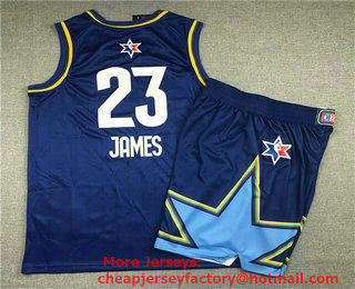 Men's Los Angeles Lakers #23 LeBron James Blue Jordan Brand 2020 All-Star Game Swingman Stitched NBA Jersey With Shorts
