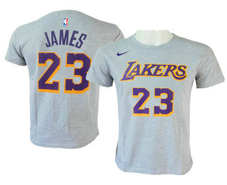 Men's Los Angeles Lakers #23 LeBron James Grey T Shirt
